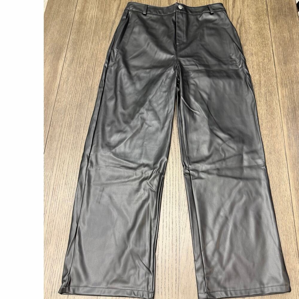 Faux Leather Wide Leg Pants Black XL (See Measurements) - Picture 1 of 9